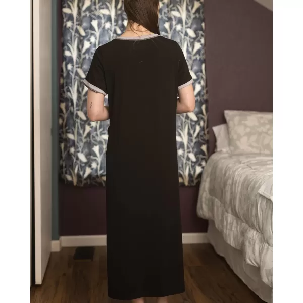 Ekouaer Womens Full Length Short Sleeve NightgownAblack