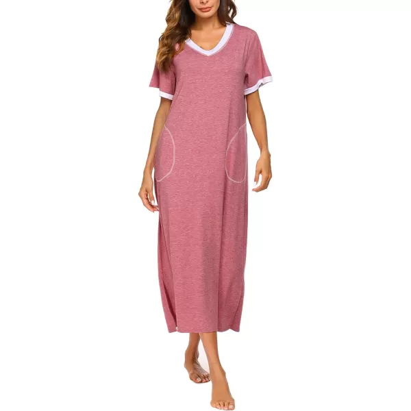 Ekouaer Womens Full Length Short Sleeve NightgownAred