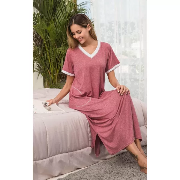 Ekouaer Womens Full Length Short Sleeve NightgownAred