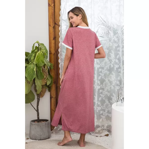 Ekouaer Womens Full Length Short Sleeve NightgownAred