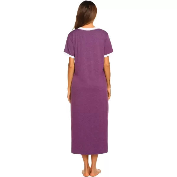 Ekouaer Womens Full Length Short Sleeve NightgownEggplant Purple