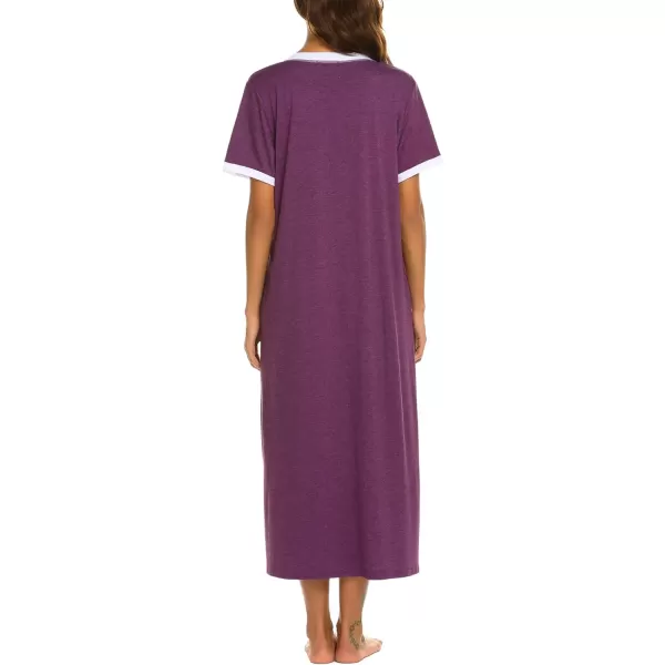 Ekouaer Womens Full Length Short Sleeve NightgownEggplant Purple