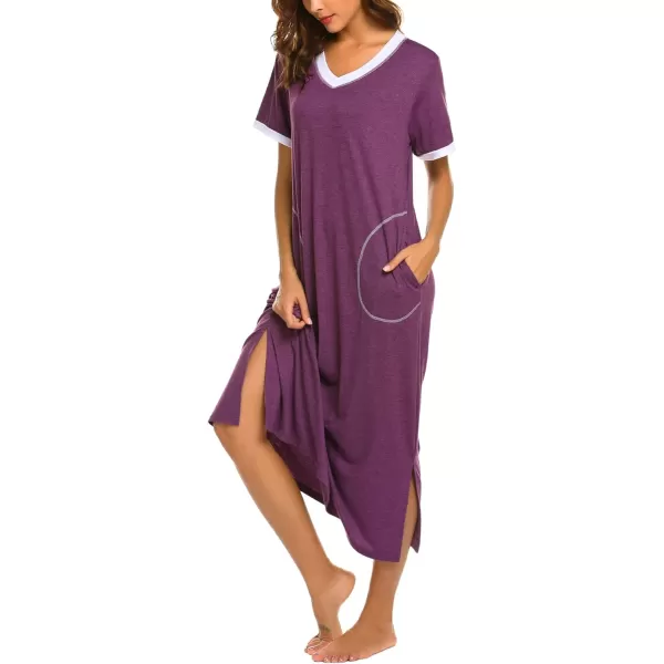 Ekouaer Womens Full Length Short Sleeve NightgownEggplant Purple