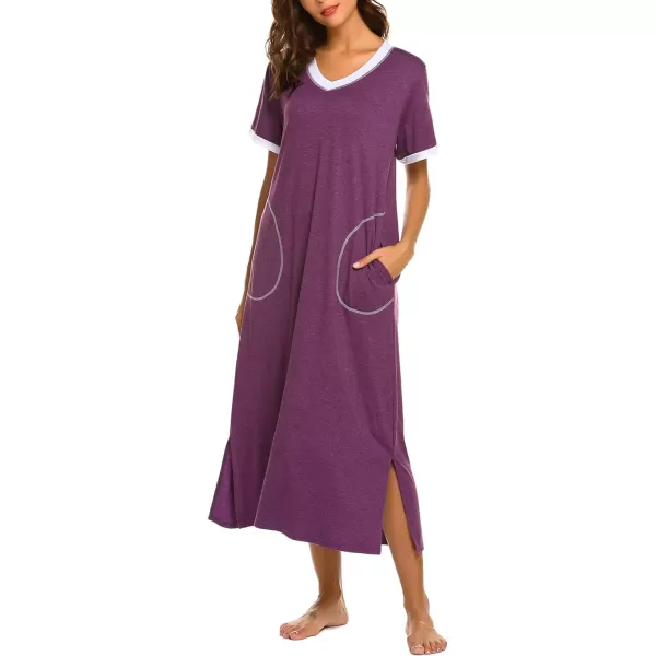 Ekouaer Womens Full Length Short Sleeve NightgownEggplant Purple