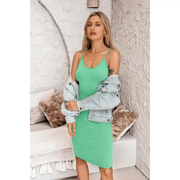 Ekouaer Womens Full Slips Dress Ribbed Knit Under Dress Casual Solid Sleeveless Bodycon Midi DressGreen