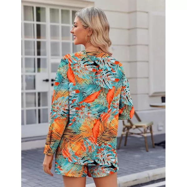 Ekouaer Womens Hawaiian 2 Piece Outfit Short Sleeve Button Down Shirt and Shorts Tracksuit Lounge SetLong Sleeve Multicolor