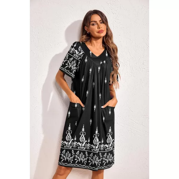 Ekouaer Womens House Dress Floral Print Nightgown with Pockets Mumu Dress S3XLBlack