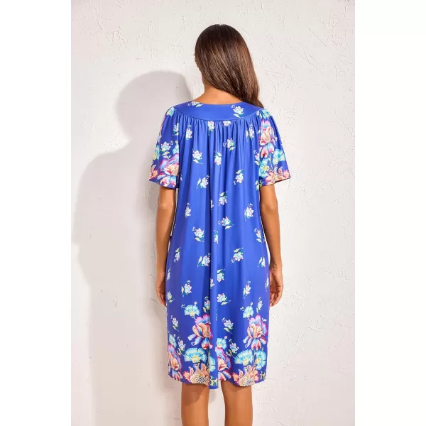 Ekouaer Womens House Dress Floral Print Nightgown with Pockets Mumu Dress S3XLBlue