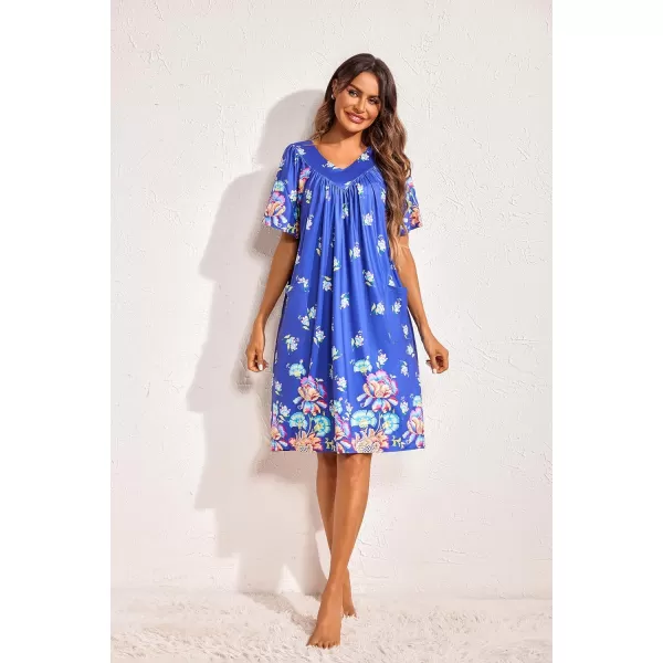 Ekouaer Womens House Dress Floral Print Nightgown with Pockets Mumu Dress S3XLBlue