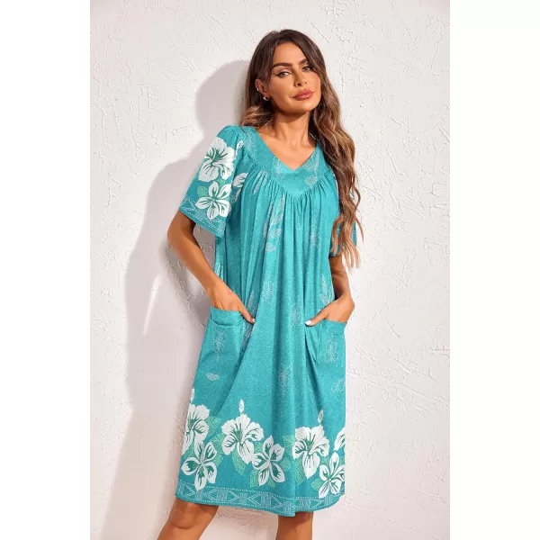 Ekouaer Womens House Dress Floral Print Nightgown with Pockets Mumu Dress S3XLGreen