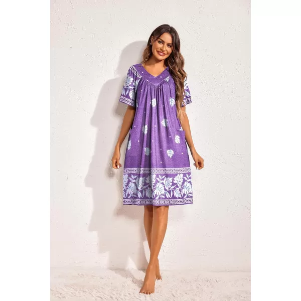 Ekouaer Womens House Dress Floral Print Nightgown with Pockets Mumu Dress S3XLPurple