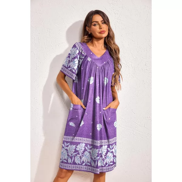 Ekouaer Womens House Dress Floral Print Nightgown with Pockets Mumu Dress S3XLPurple