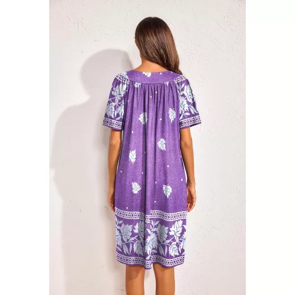 Ekouaer Womens House Dress Floral Print Nightgown with Pockets Mumu Dress S3XLPurple