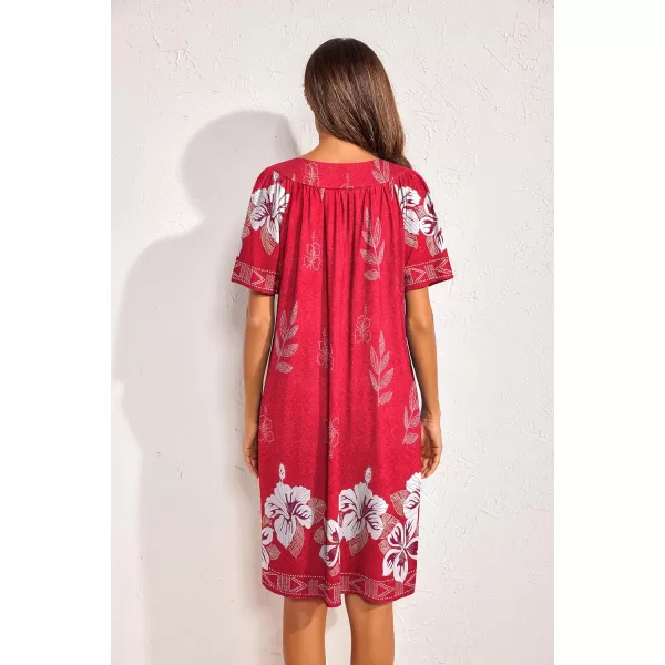 Ekouaer Womens House Dress Floral Print Nightgown with Pockets Mumu Dress S3XLRed