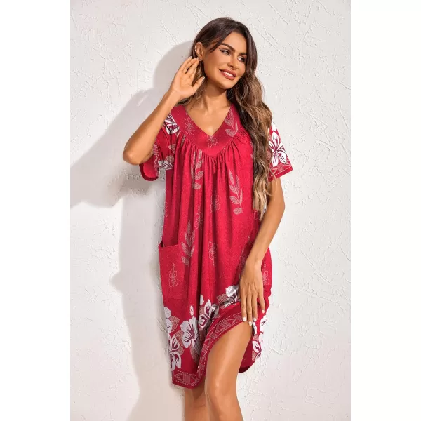 Ekouaer Womens House Dress Floral Print Nightgown with Pockets Mumu Dress S3XLRed