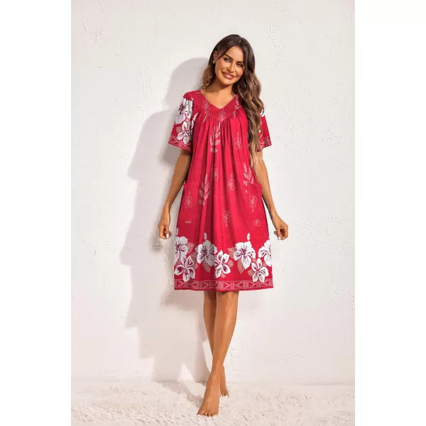 Ekouaer Womens House Dress Floral Print Nightgown with Pockets Mumu Dress S3XLRed