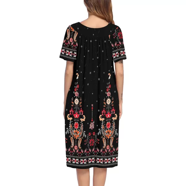 Ekouaer Womens House Dress with PocketsBlack Ethnic Floral