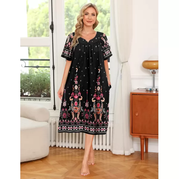 Ekouaer Womens House Dress with PocketsBlack Ethnic Floral