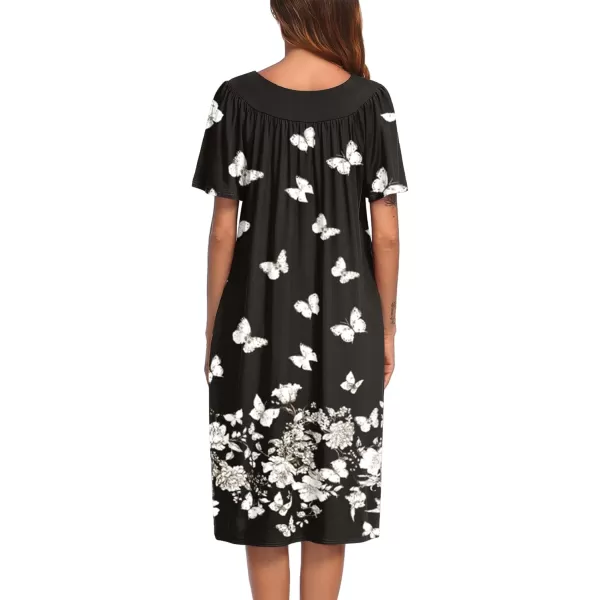 Ekouaer Womens House Dress with PocketsBlack White Butterfly