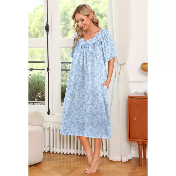 Ekouaer Womens House Dress with PocketsBlue White Floral