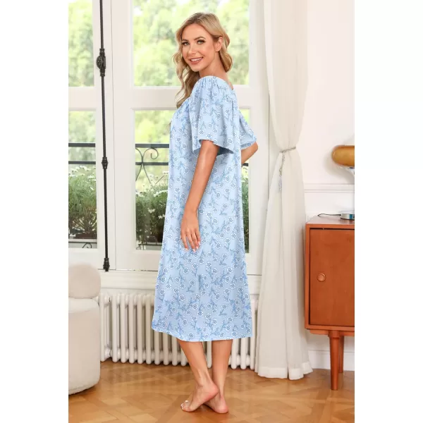 Ekouaer Womens House Dress with PocketsBlue White Floral