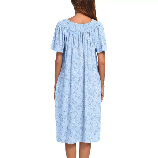 Ekouaer Womens House Dress with PocketsBlue White Floral