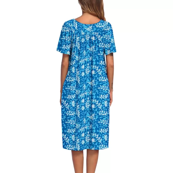 Ekouaer Womens House Dress with PocketsBlue White Leaf