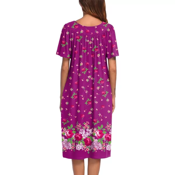 Ekouaer Womens House Dress with PocketsDeep Purple Floral