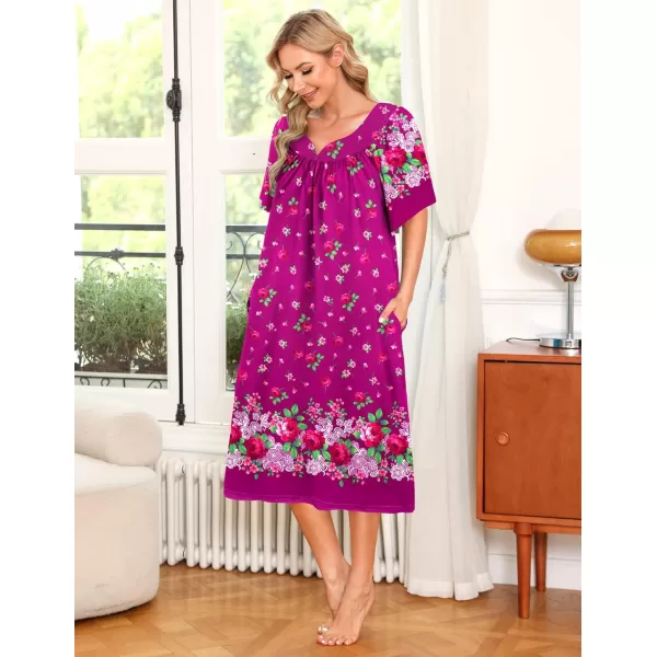 Ekouaer Womens House Dress with PocketsDeep Purple Floral