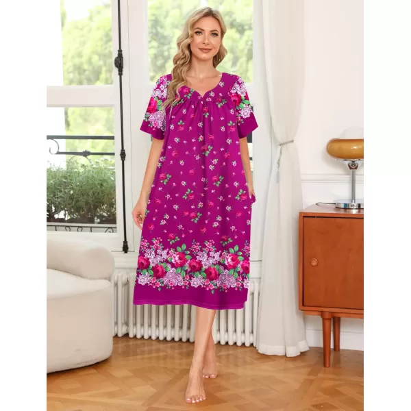 Ekouaer Womens House Dress with PocketsDeep Purple Floral