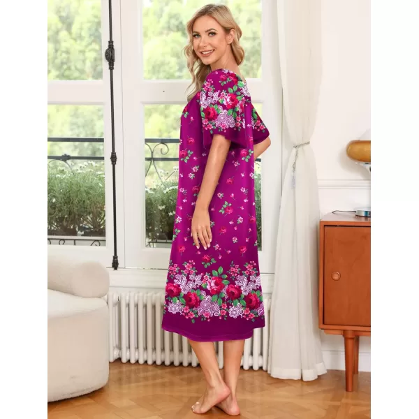 Ekouaer Womens House Dress with PocketsDeep Purple Floral