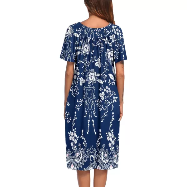 Ekouaer Womens House Dress with PocketsEvening Blue Vines