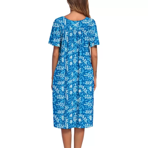 Ekouaer Womens House Dress with PocketsFloral Blue Leaf