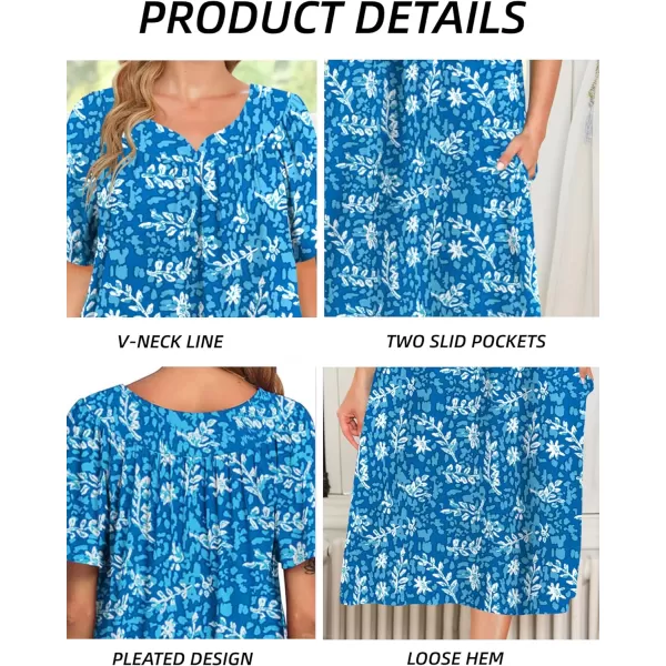 Ekouaer Womens House Dress with PocketsFloral Blue Leaf