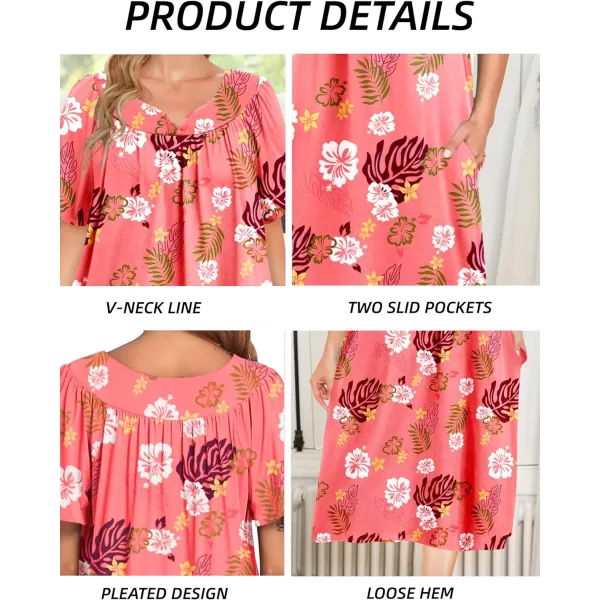 Ekouaer Womens House Dress with PocketsFloral Leaf