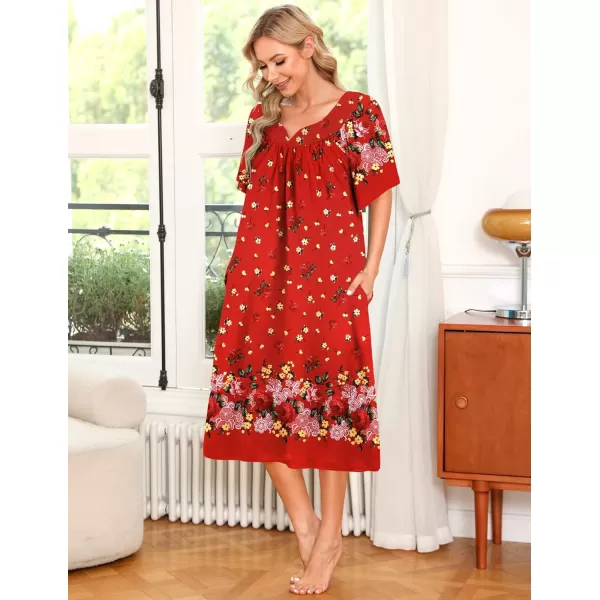 Ekouaer Womens House Dress with PocketsOlivia Red