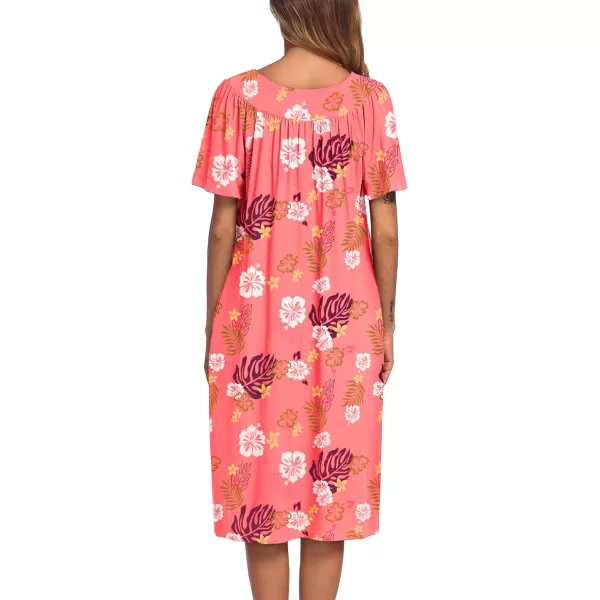 Ekouaer Womens House Dress with PocketsPink Leaf