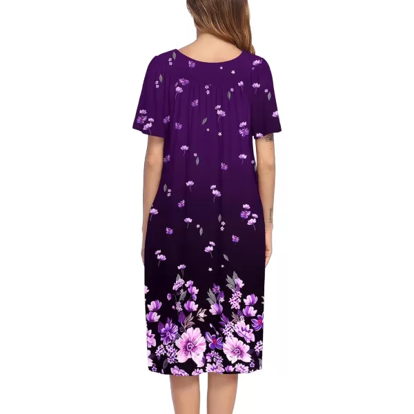 Ekouaer Womens House Dress with PocketsPurple Black Floral