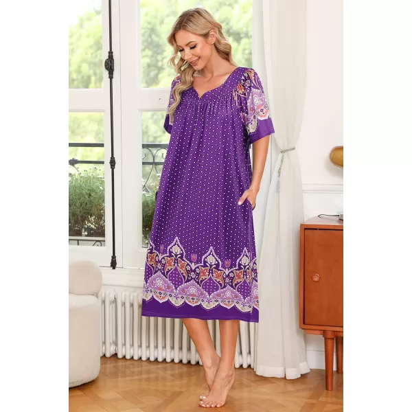 Ekouaer Womens House Dress with PocketsPurple Paisley Border