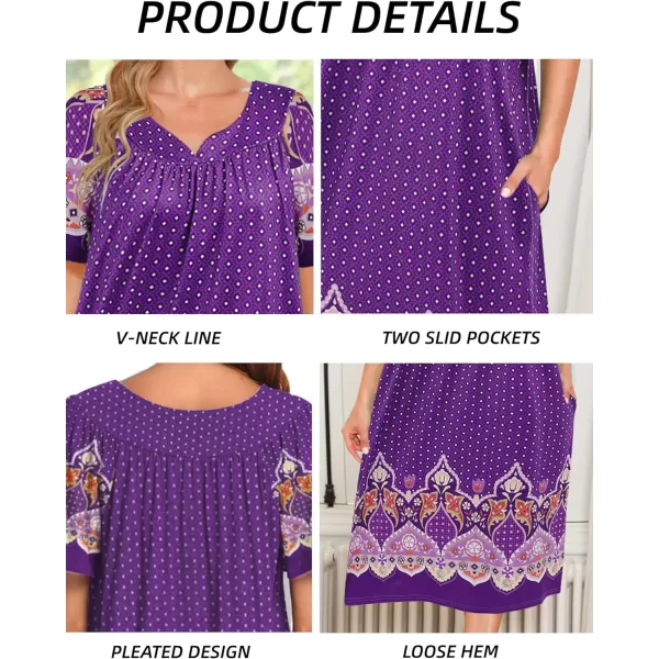 Ekouaer Womens House Dress with PocketsPurple Paisley Border