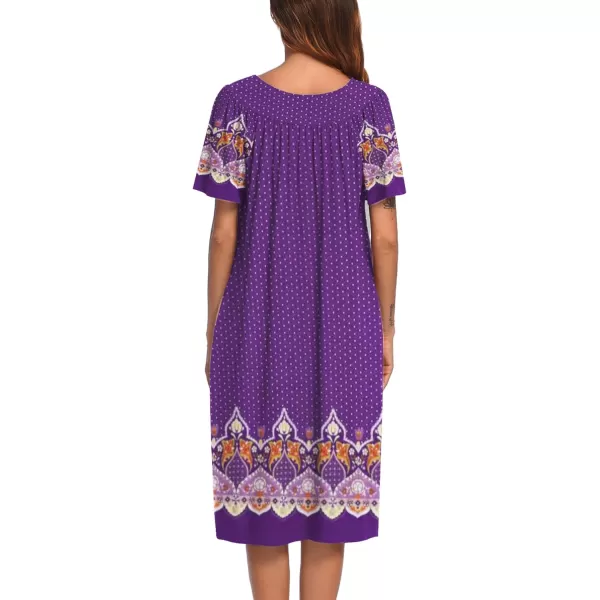 Ekouaer Womens House Dress with PocketsPurple Paisley Border