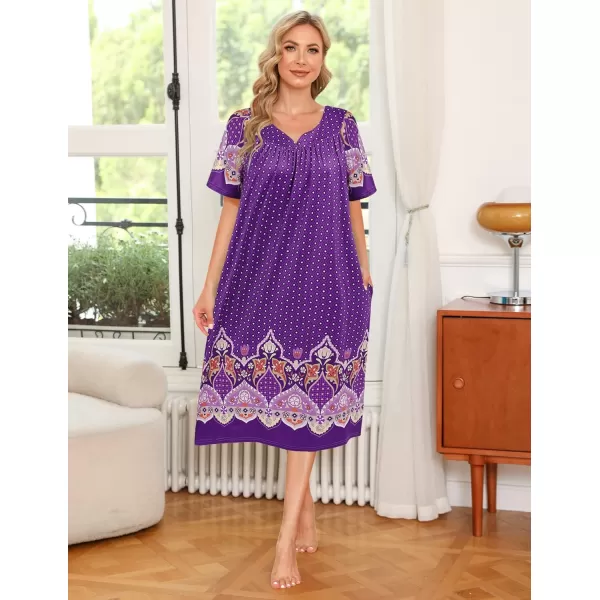 Ekouaer Womens House Dress with PocketsPurple Paisley Border