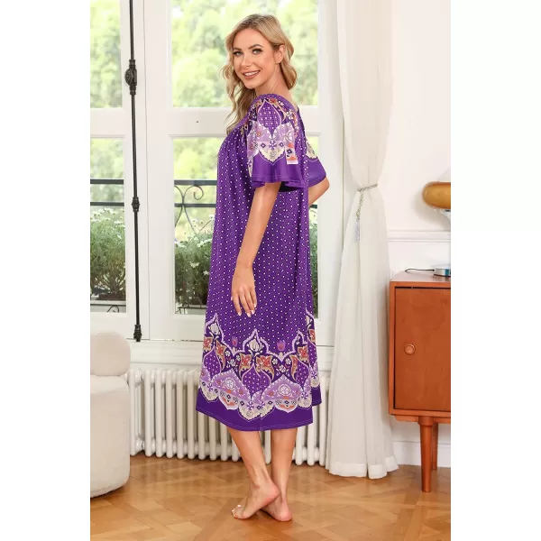 Ekouaer Womens House Dress with PocketsPurple Paisley Border