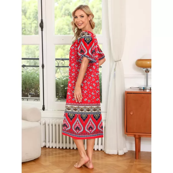 Ekouaer Womens House Dress with PocketsRed Border