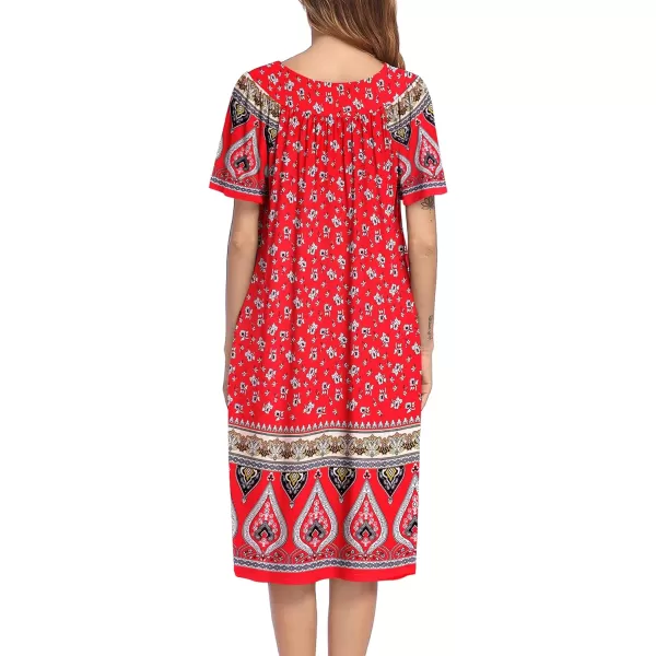 Ekouaer Womens House Dress with PocketsRed Border