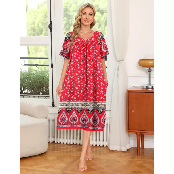 Ekouaer Womens House Dress with PocketsRed Border