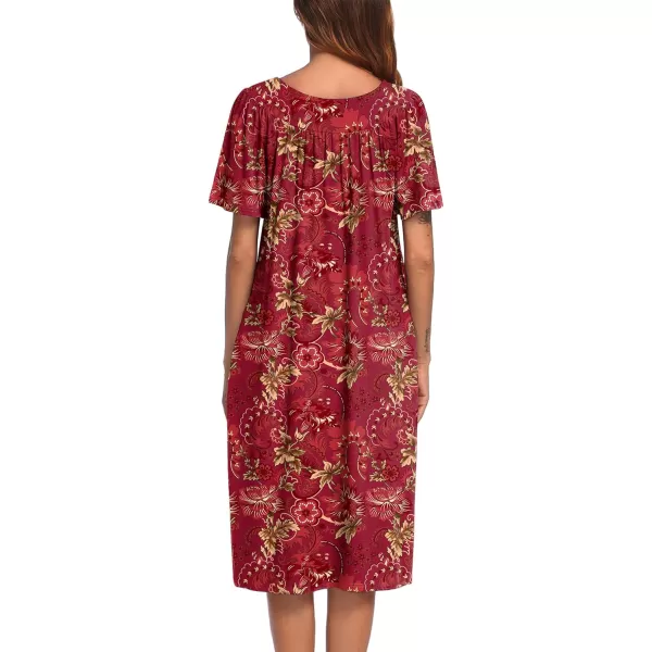 Ekouaer Womens House Dress with PocketsRed Floral