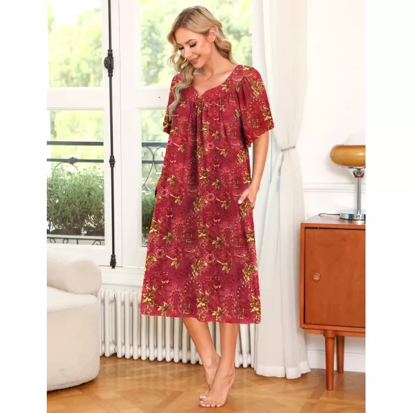 Ekouaer Womens House Dress with PocketsRed Floral