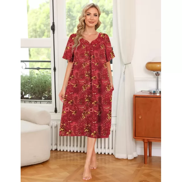 Ekouaer Womens House Dress with PocketsRed Floral