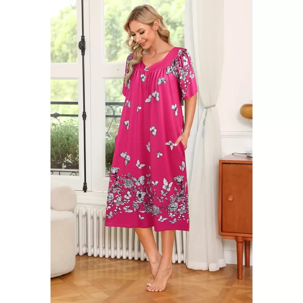 Ekouaer Womens House Dress with PocketsRose Red Butterfly